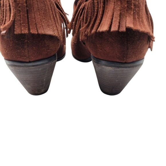 Gianni Bini Rust Brown Suede Fringe Western Ankle Booties 9 Leather Heeled Boot - Picture 10 of 13